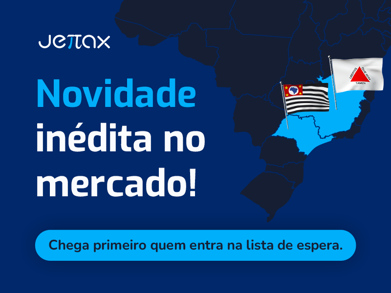 Banner Jettax sobre novidade inédita no mercado com mapa dos Estados Unidos