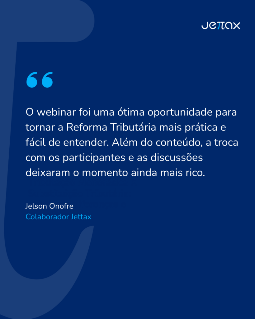 Card azul com depoimento sobre tecnologia e atendimento fiscal