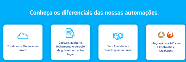 Tela com diferenciais das automações da Jettax