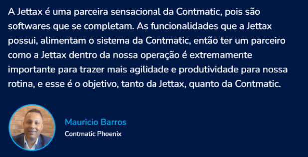 "Imagem de Mauricio Barros, da Contmatic Phoenix, falando sobre a parceria com a Jettax."