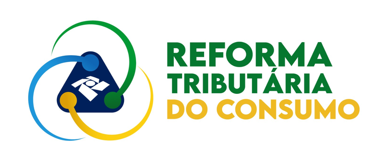 Reforma Tributária do Consumo com logo da Receita Federal e cores do Brasil.