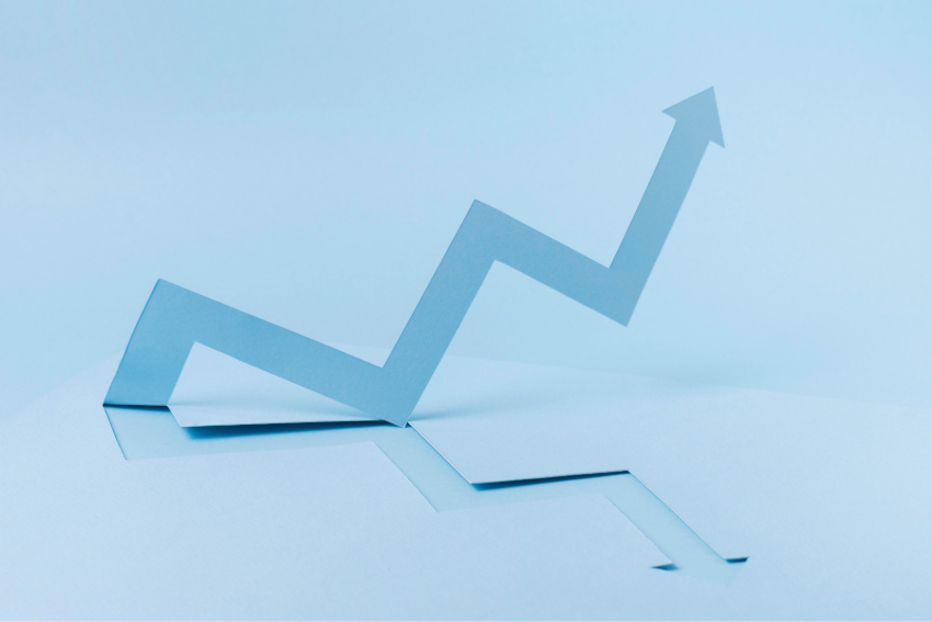 Seta em formato de gráfico apontando para cima, simbolizando crescimento, escalabilidade e evolução da gestão em escritórios contábeis.